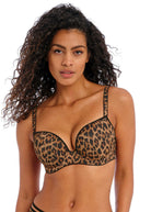 Closeup of Wacoal Wildeside plunge bra in Leopard