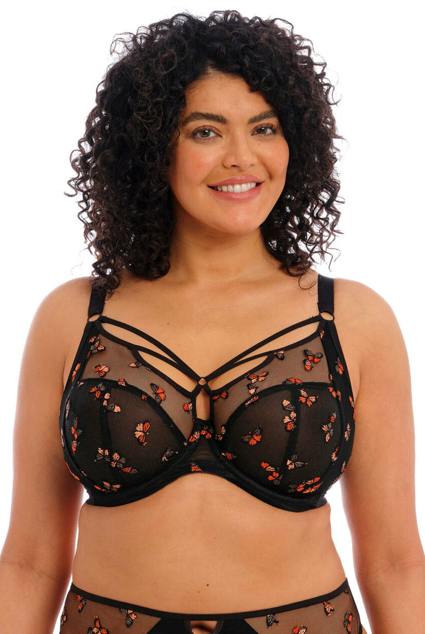 Closeup of Elomi Sachi Black Butterfly plunge bra