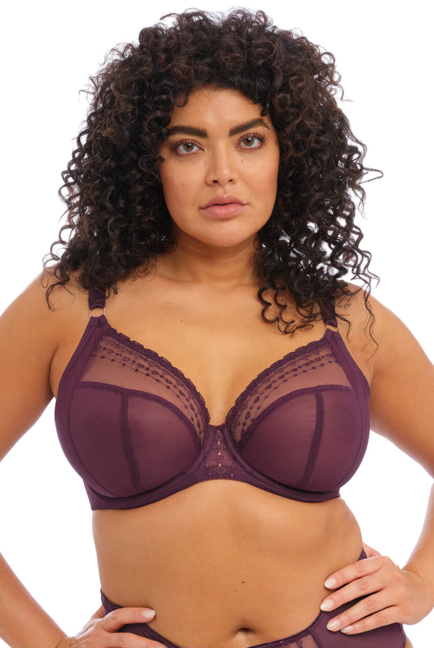 Close up of Elomi Matilda Plunge Bra in Wine Diamond.