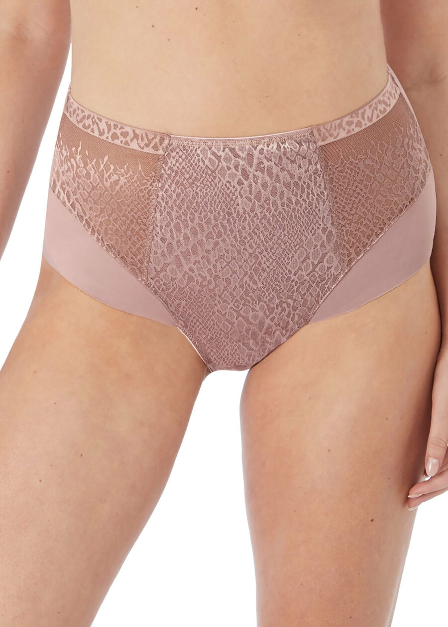 Front veiw of Fantasie's Envisage High waisted brief in Taupre .FL6918-TAE