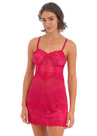 Front view of Wacoals Embrace lace Chemise in Persian Red