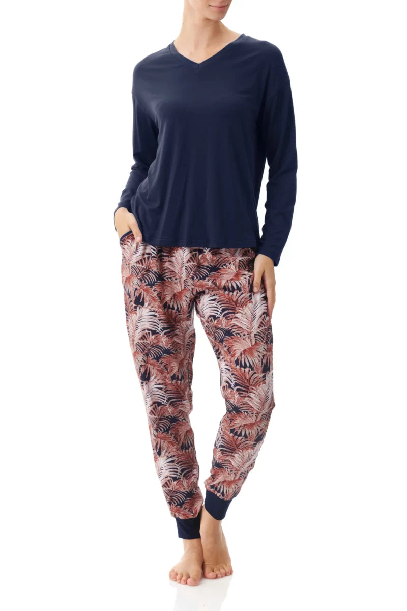 Givoni Long Pyjamas in Palm print with Blue top