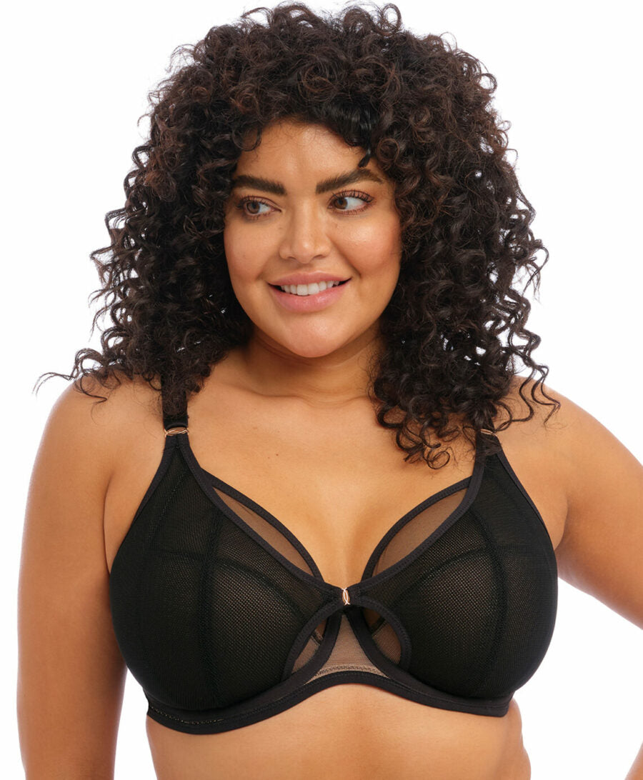 Closeup of Elomi Kintai Black Underwire plunge bra