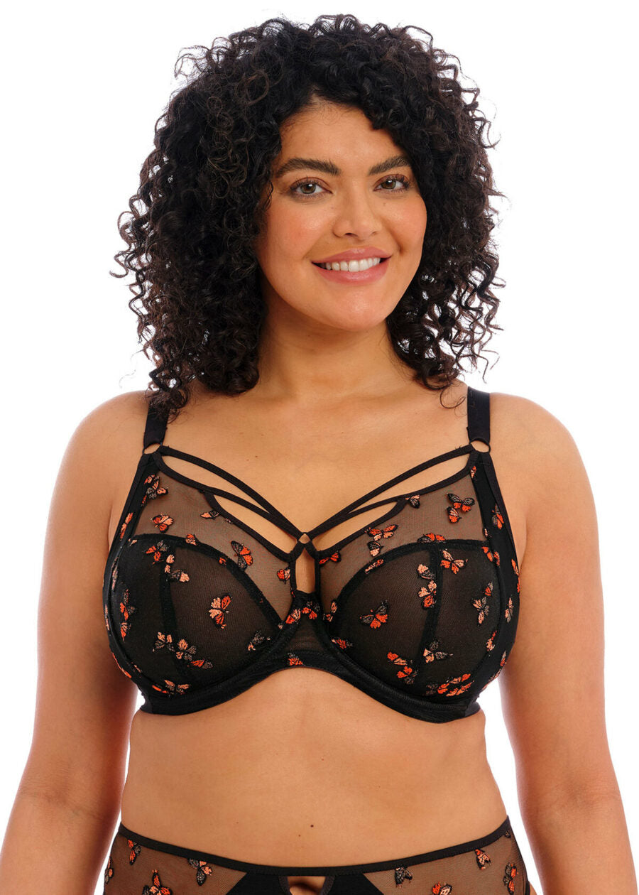 Closeup of Elomi Sachi Black Butterfly plunge bra