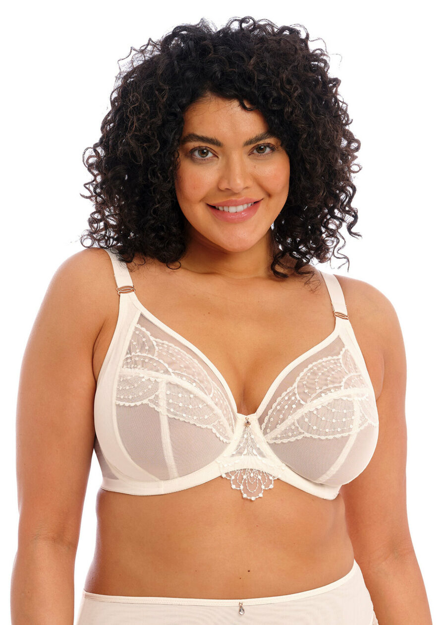 Closeup of Elomi Priya Underwire Plunge Bra in Vanilla