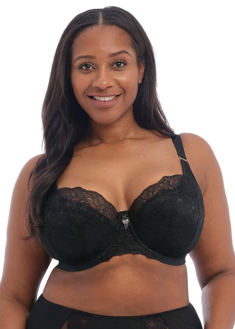 Close up of Elomi Brianna Underwire Push up Bra EL8081 in Black