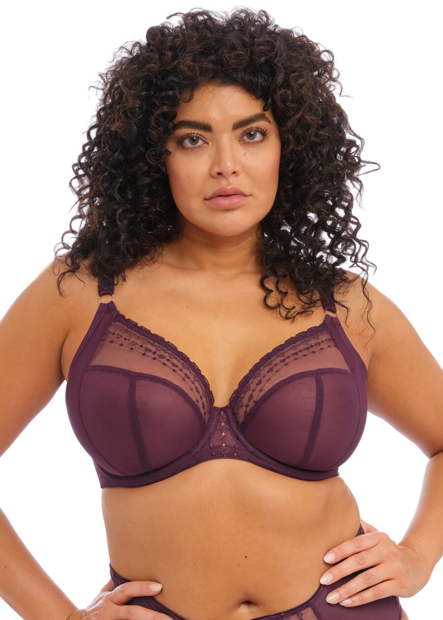 Close up of Elomi Matilda Plunge Bra in Wine Diamond.