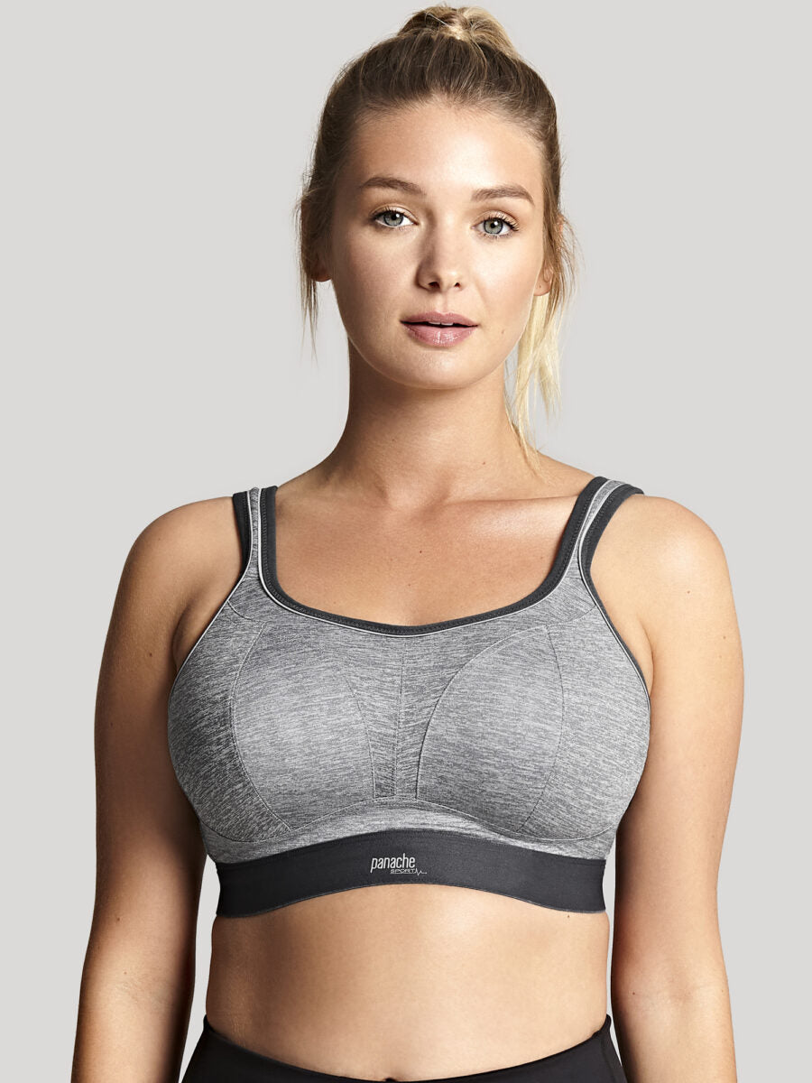 Close up of Panache Wire free Sports Bra in Charcoal Mall 7341B_