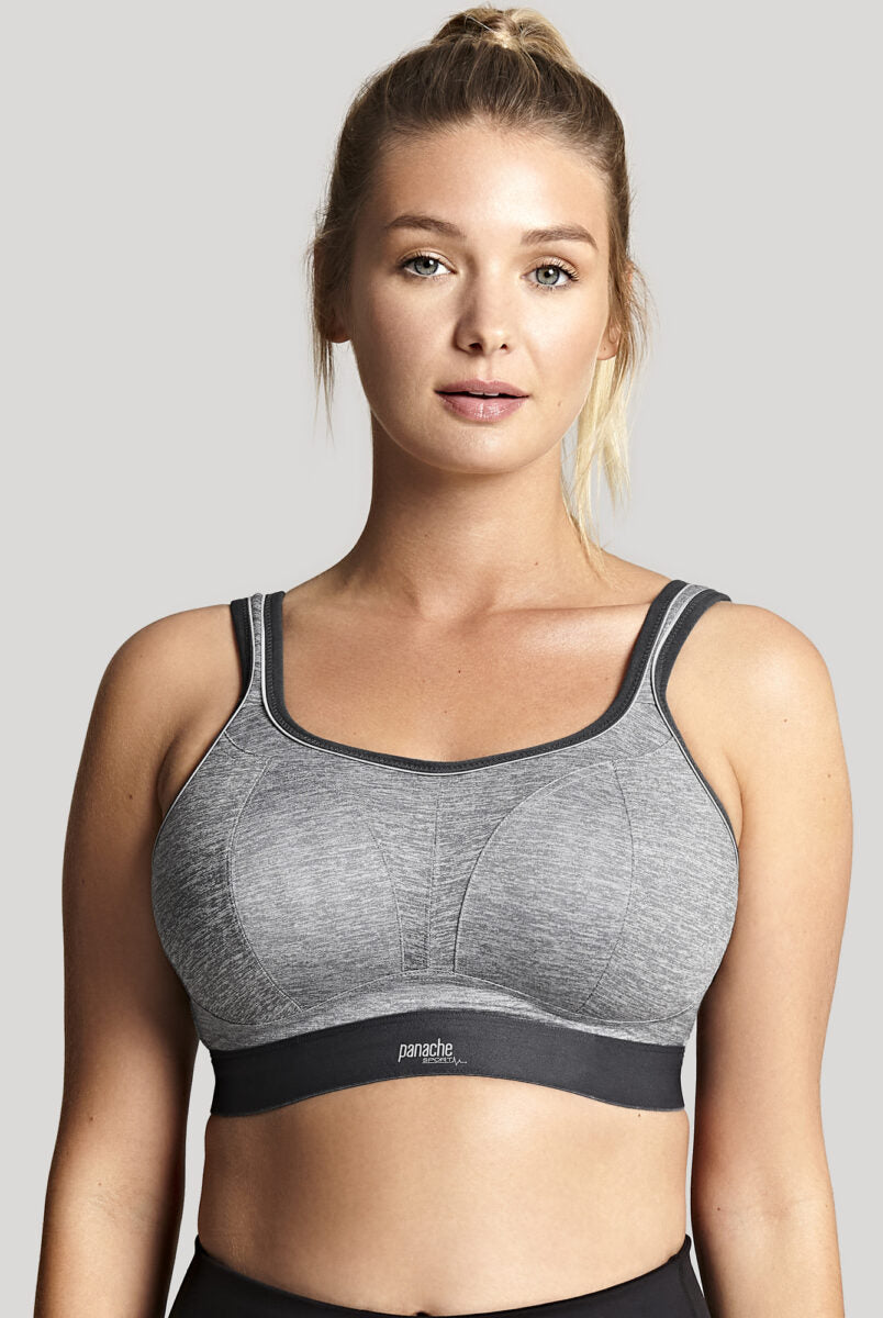 Close up of Panache Wire free Sports Bra in Charcoal Mall 7341B_