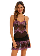 Closeup of Wacoal Embrace Lace Chemise in Black Berry